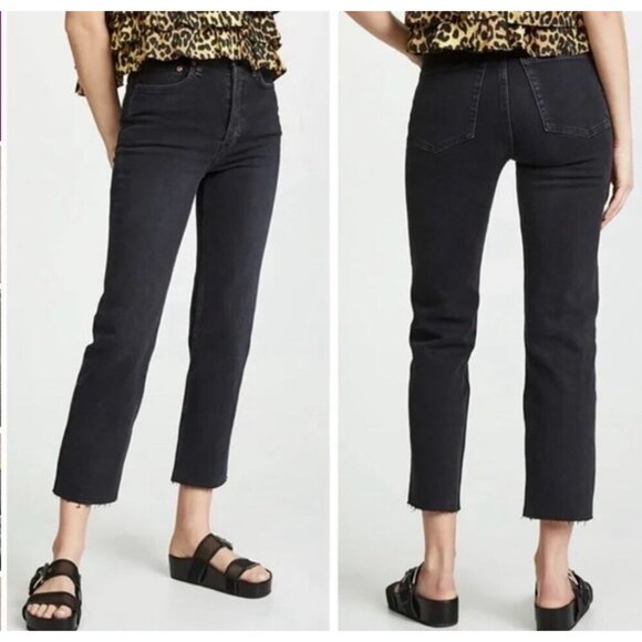 Re/Done 70s Stove Pipe High-Waisted Black Denim Jeans Size 28 NWT - Picture 5 of 8